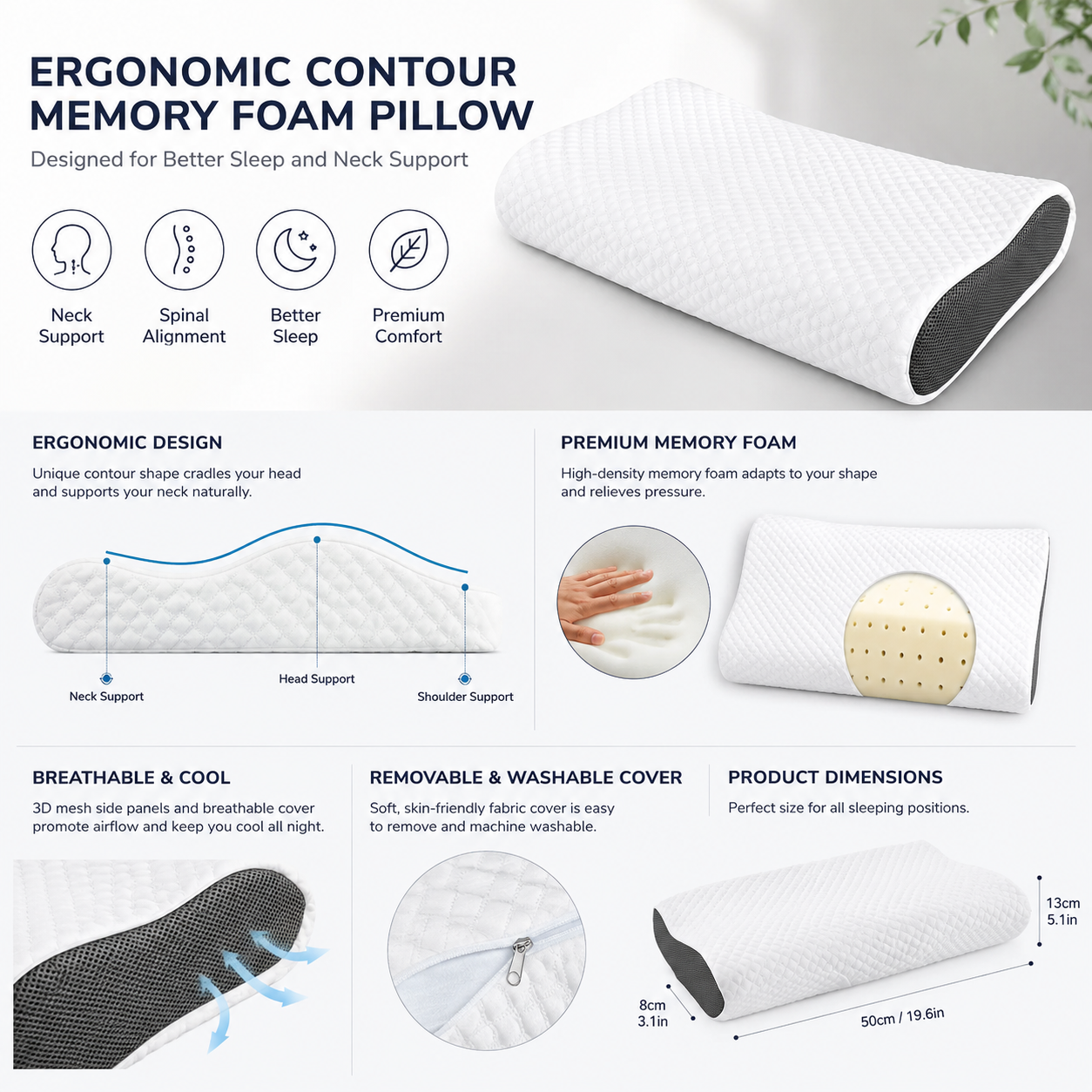 Ziorelli™ Ergonomic Memory Foam Pillow